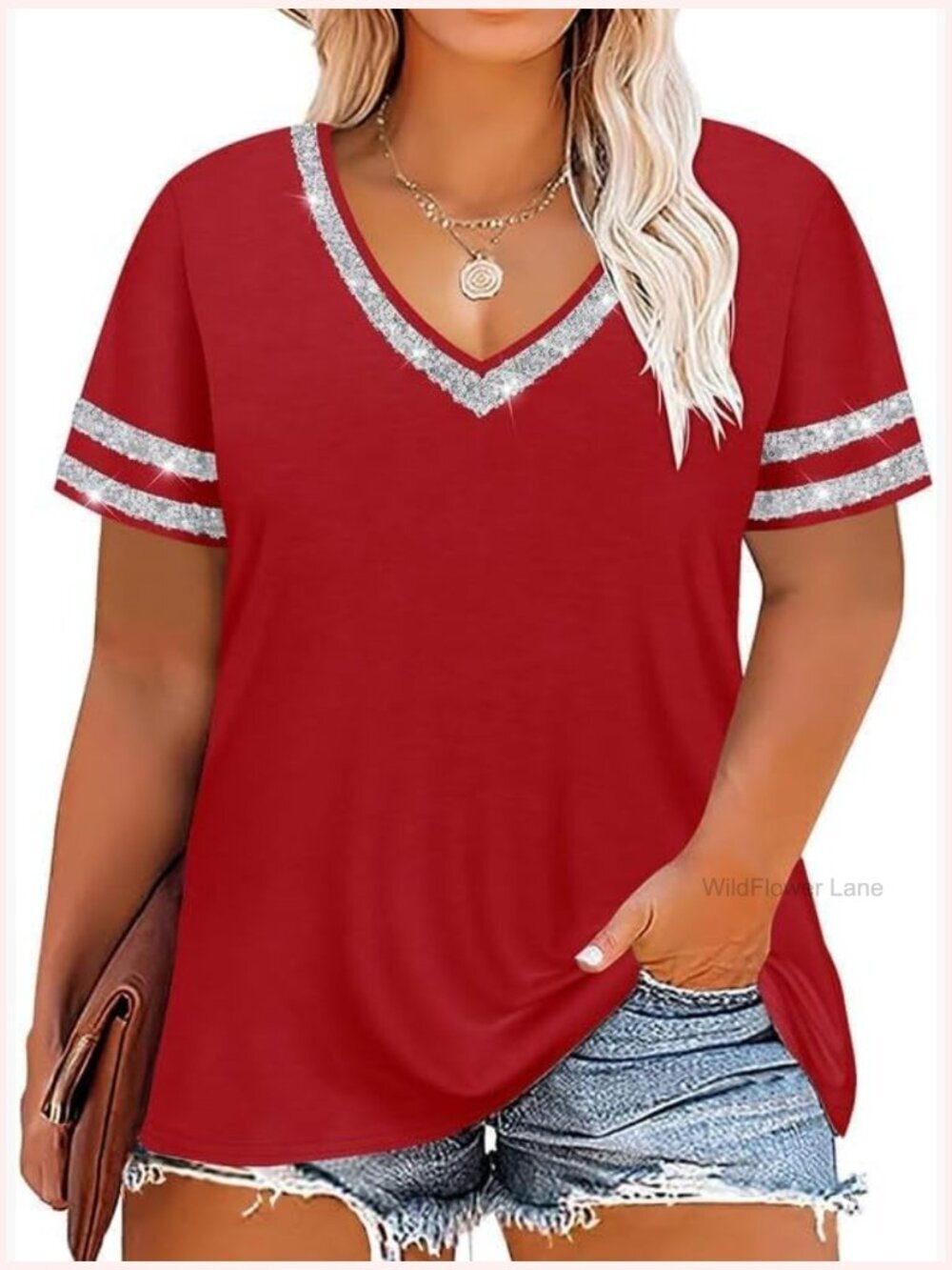 Plus Size V-Neck Short Sleeve Tunic Blouse Casual Summer Shirt
